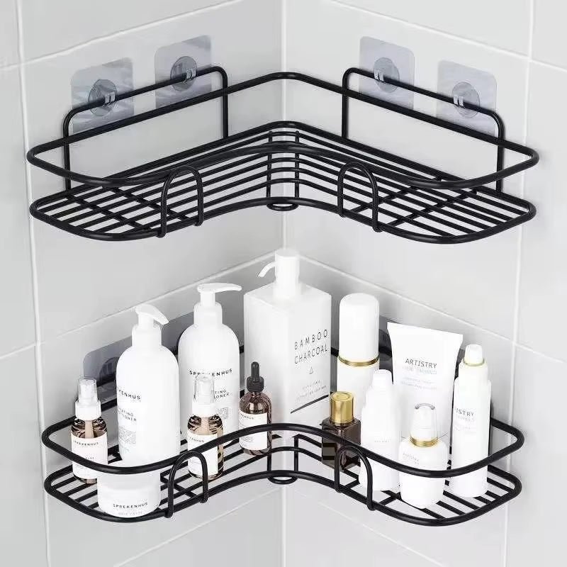 No-Drill Metal Bathroom Shelves for Organized Storage of Cleaning and Kitchen Supplies