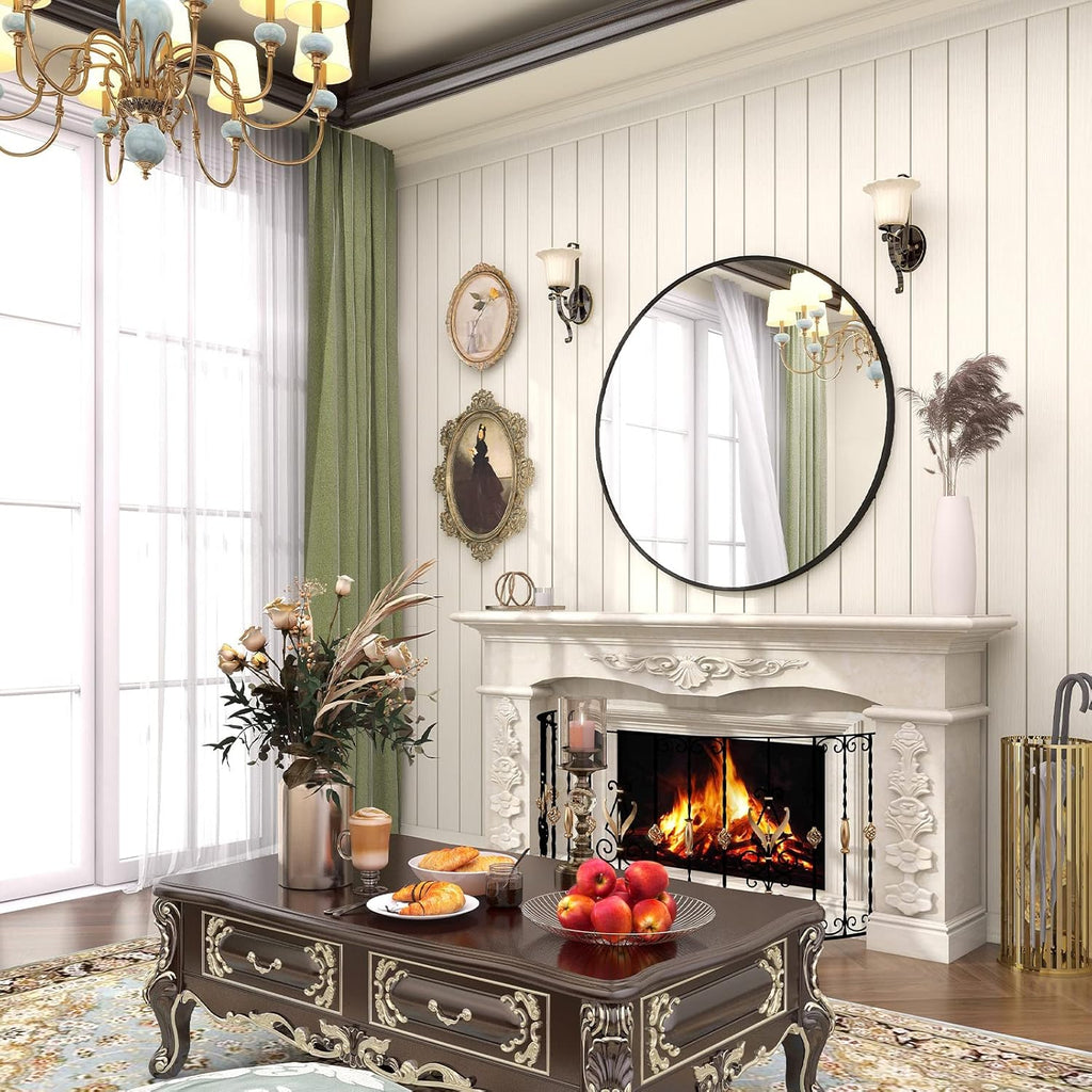 30 Inch round Mirror, Metal Frame Circle Mirror, Wall Mounted for Entryway, Bathroom, Vanity, Living Room, Black