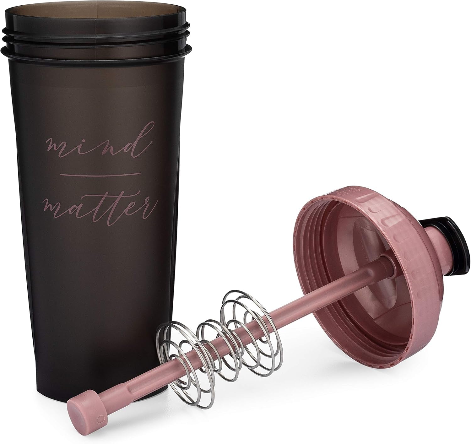 28-Ounce Shaker Bottle with Action-Rod Mixer | Shaker Cups with Motivational Quotes | Protein Shaker Bottle Is BPA Free and Dishwasher Safe | Mind over Matter - Black/Rose - 28Oz