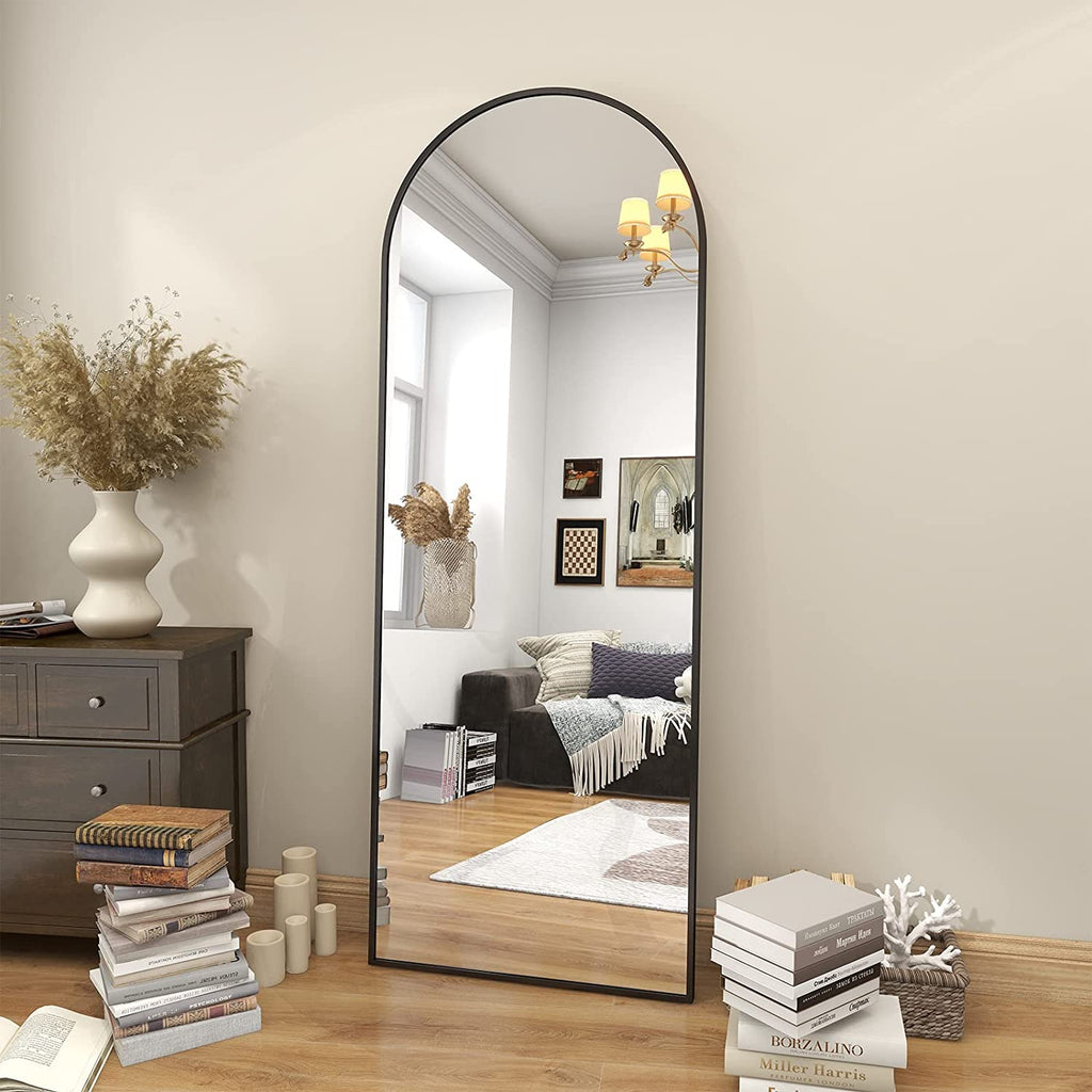 64"X21" Arch Floor Mirror, Full Length Mirror Wall Mirrors Hanging or Leaning Arched-Top Full Body Mirror with Stand for Bedroom, Dressing Room, Black