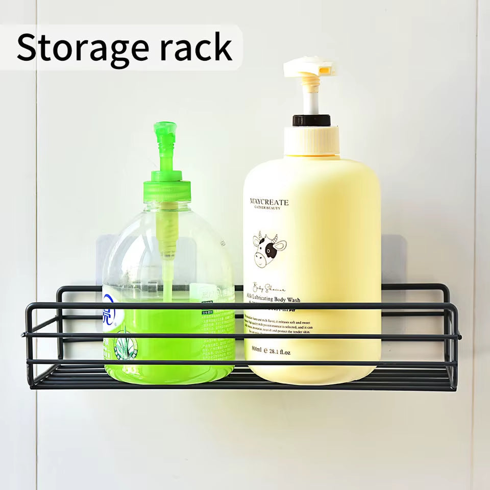 No-Drill Metal Bathroom Shelves for Organized Storage of Cleaning and Kitchen Supplies