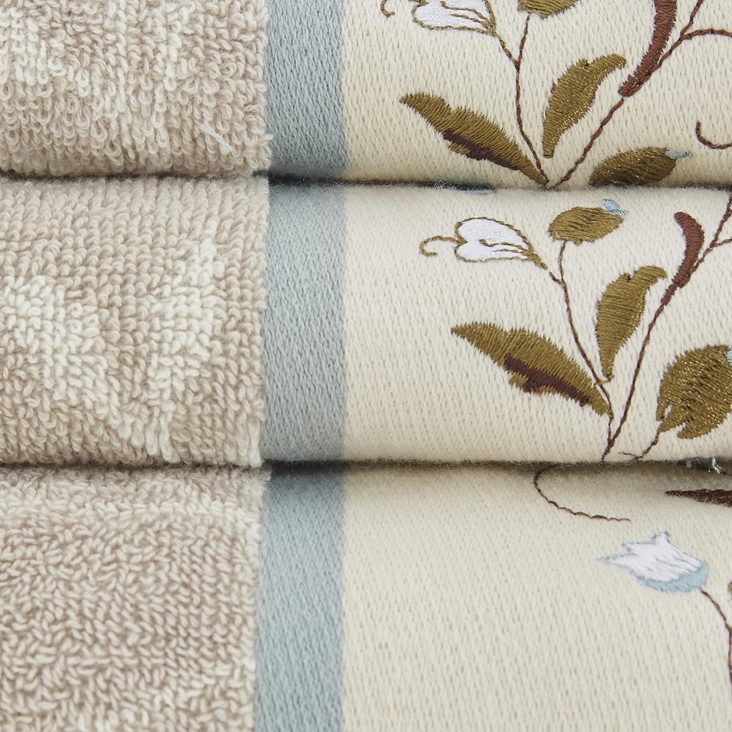 Serene 100% Cotton 6-Piece Bath Towel Set with Luxurious Floral Embroidery, Jacquard Design, Soft and Highly Absorbent, 600 GSM, Available in Multiple Sizes, Blue