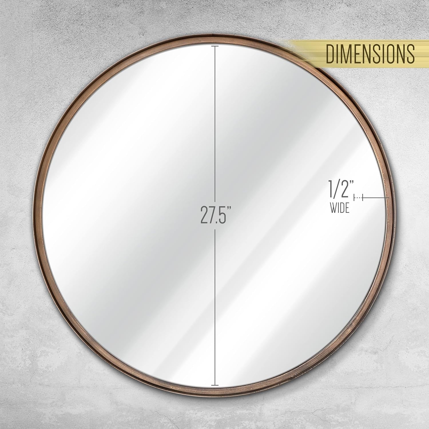 Large round Mirror, 27.5 Inch Brushed Bronze Wall Mirror with Handcrafted Oil Rubbed Frame, Metal Framed Decorative Hanging Mirror for Both Rustic and Boho Design and Decor