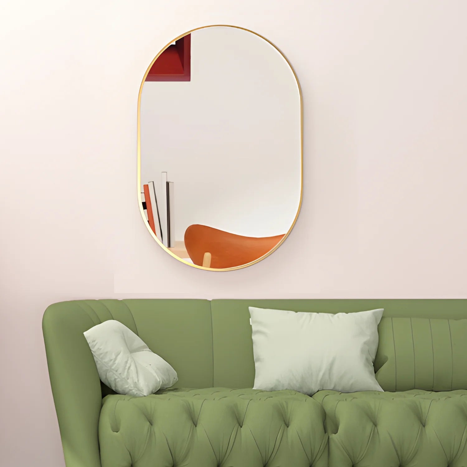 Oval Bathroom Mirror Capsule Wall Vanity Mirror, 24"X36" Gold Pill Mirrors Has Metal Frame for Bathroom
