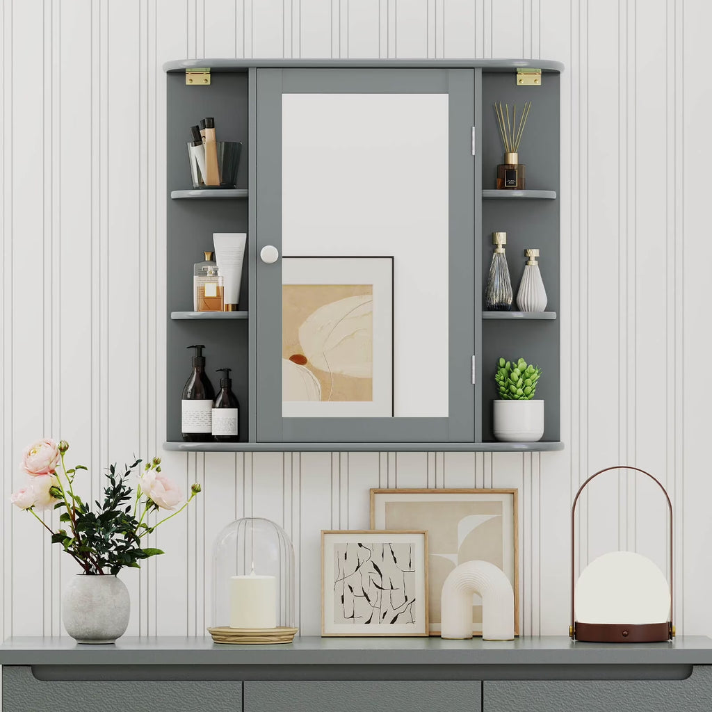 Costway Versatile Wall-Mounted Bathroom Storage Cabinet with Mirror in Gray
