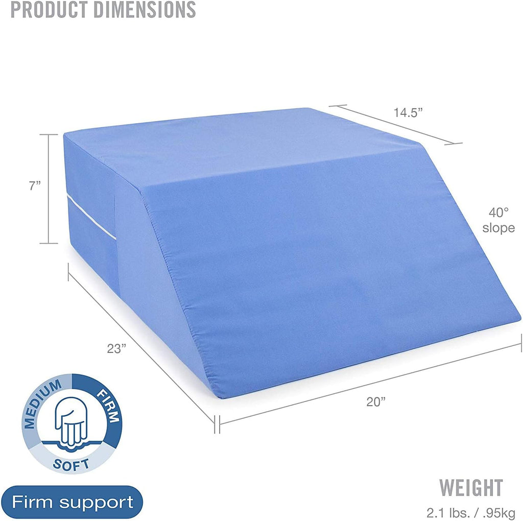Firm Leg Wedge Pillow for Back Pain Relief (FSA Eligible), High-Density Foam, Bed Wedge Pillow for Legs Elevation, Knee Pain, Post Surgery Pillow, Circulation and Swelling, Pregnancy, Blue