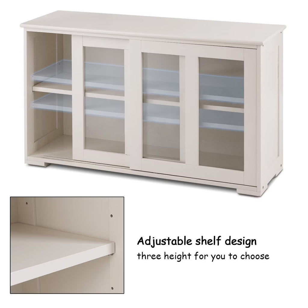 Storage Cabinet Sideboard Buffet Cupboard Glass Sliding Door Pantry Kitchen Off-White