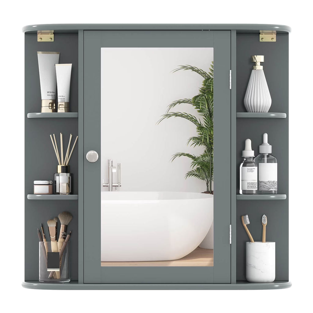 Costway Versatile Wall-Mounted Bathroom Storage Cabinet with Mirror in Gray