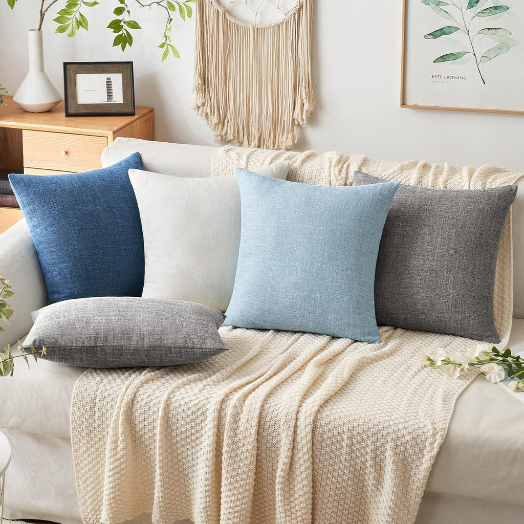 Pack of 2 Decorative Linen Burlap Textured Pillow Covers Farmhouse Boho Accent Pillowcases Spring Coastal Home Decor for Couch Sofa Bedroom Living Room 20X20 Inch Light Blue