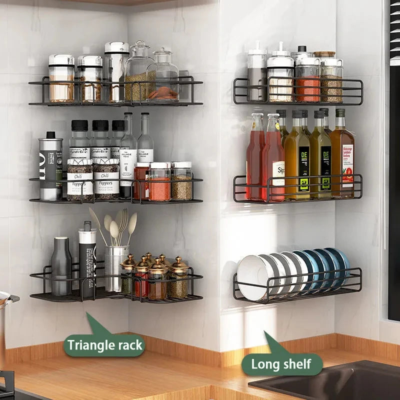 No-Drill Metal Bathroom Shelves for Organized Storage of Cleaning and Kitchen Supplies