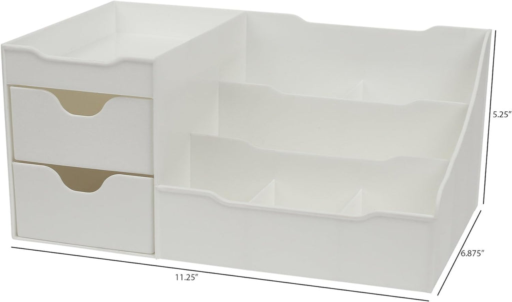 Cosmetic Storage Organizer - Sitting on Your Vanity, Bathroom Counter or Dresser - Easily Organize Your Cosmetics, Jewelry, Hair Accessories (White)