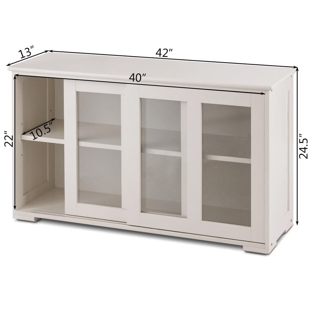 Storage Cabinet Sideboard Buffet Cupboard Glass Sliding Door Pantry Kitchen Off-White