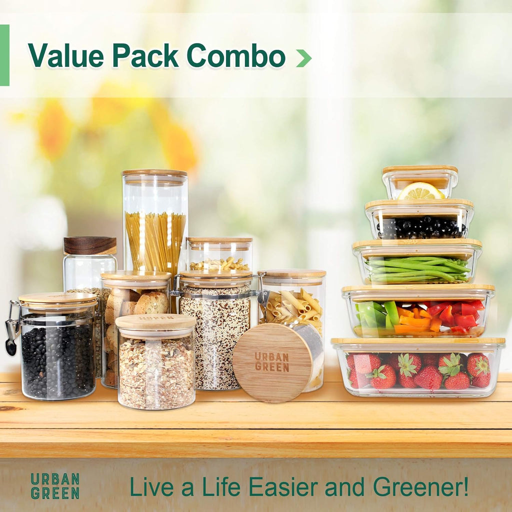 Glass Jars with Airtight Lids, Airtight Glass Canisters with Locking Lids, (Bamboo-20Oz)
