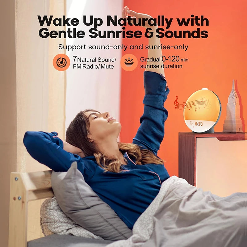 Wake up Light Alarm Clock Sunrise/Sunset Simulation Digital Clock with Night Light FM Radio Desk Clocks