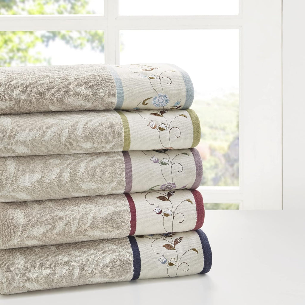 Serene 100% Cotton 6-Piece Bath Towel Set with Luxurious Floral Embroidery, Jacquard Design, Soft and Highly Absorbent, 600 GSM, Available in Multiple Sizes, Blue