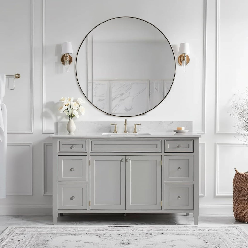 30" round Brushed Nickel Bathroom Mirror, Silver Wall Mirror for Bathroom，Metal round Circle Mirror for Wall, Bathroom (Premium Stainless Steel Frame)