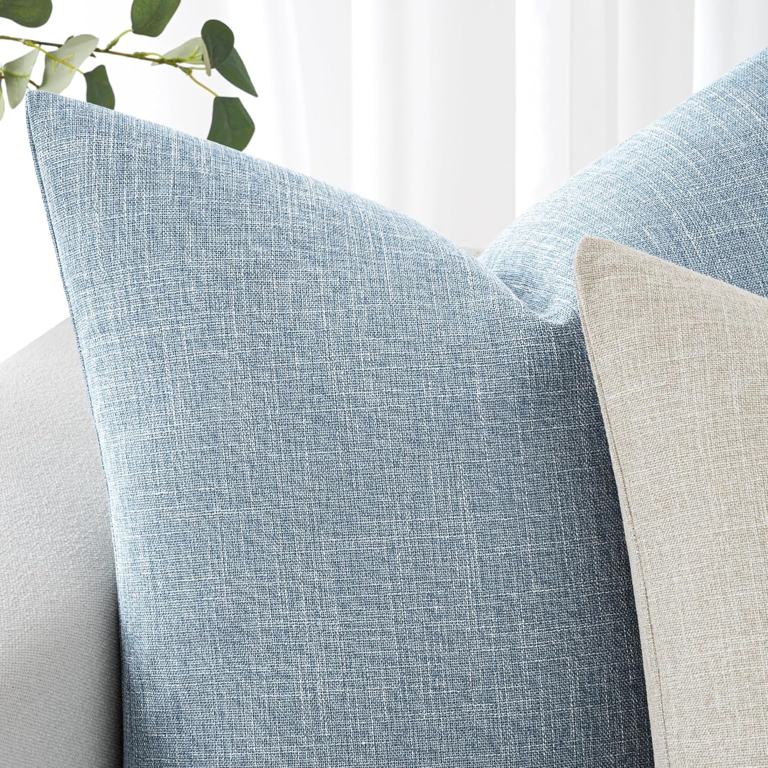Pack of 2 Decorative Linen Burlap Textured Pillow Covers Farmhouse Boho Accent Pillowcases Spring Coastal Home Decor for Couch Sofa Bedroom Living Room 20X20 Inch Light Blue