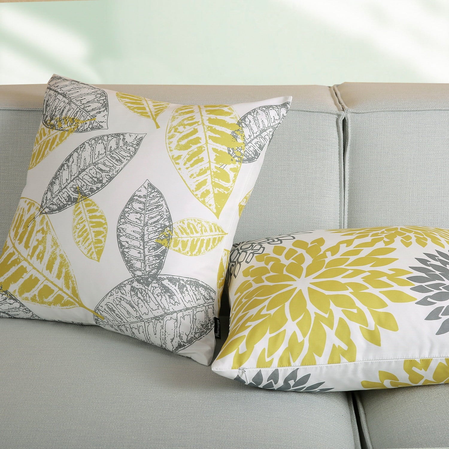 New Living Series Double-Sided Design Decorative Throw Pillow Cover, 18" X 18", Yellow/Gray, 4 Pack