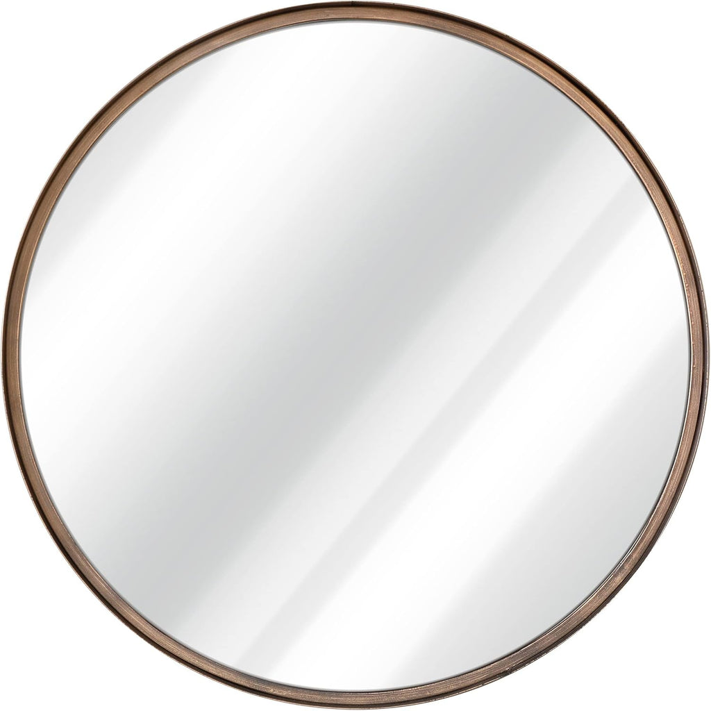 Large round Mirror, 27.5 Inch Brushed Bronze Wall Mirror with Handcrafted Oil Rubbed Frame, Metal Framed Decorative Hanging Mirror for Both Rustic and Boho Design and Decor