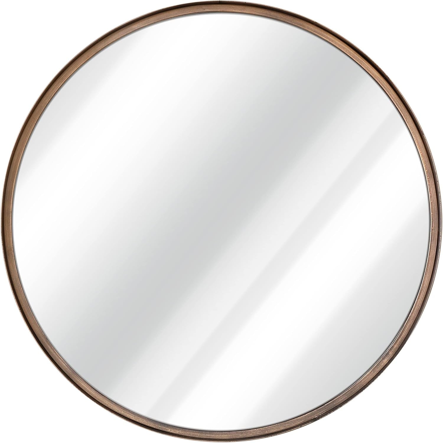 Large round Mirror, 27.5 Inch Brushed Bronze Wall Mirror with Handcrafted Oil Rubbed Frame, Metal Framed Decorative Hanging Mirror for Both Rustic and Boho Design and Decor