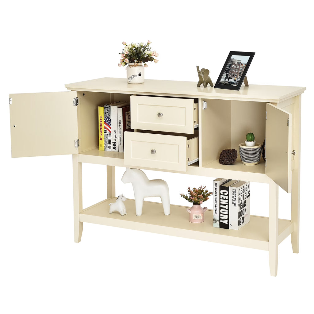 Sideboard Buffet Table Wooden Console Table W/ Drawers & Cabinets Beige