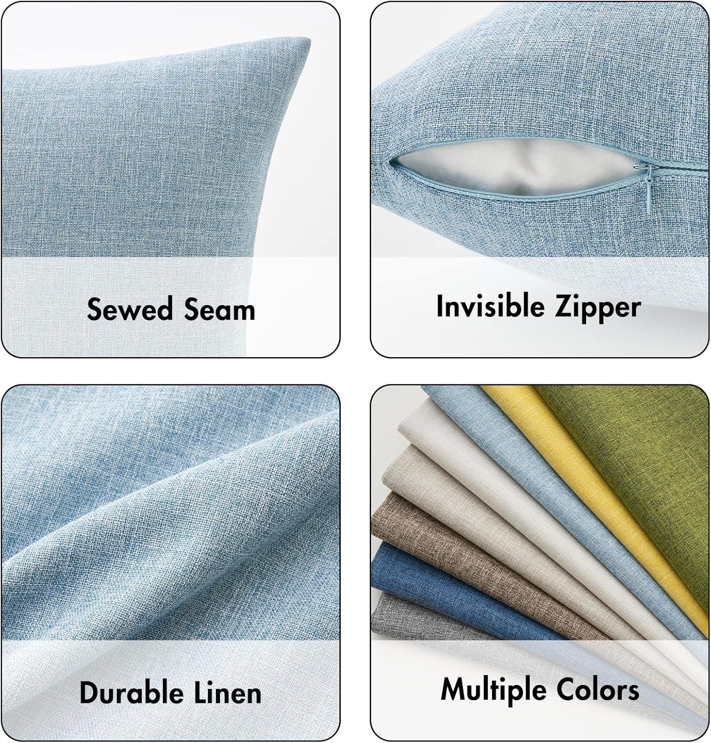 Pack of 2 Decorative Linen Burlap Textured Pillow Covers Farmhouse Boho Accent Pillowcases Spring Coastal Home Decor for Couch Sofa Bedroom Living Room 20X20 Inch Light Blue