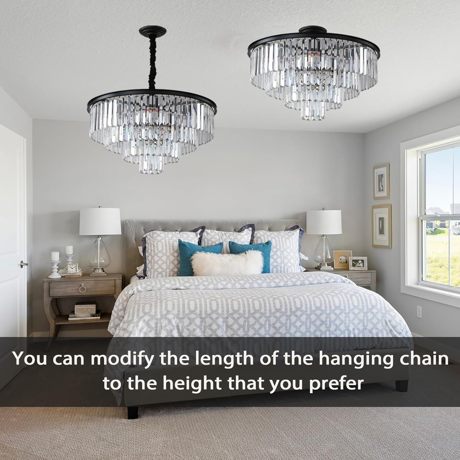 Black Modern Crystal Chandelier Lighting K9 Crystal round Chandelier Hanging Ceiling Light Fixture 4-Tier Contemporary Crystal Pendant Light for Dining Room Living Room Bedroom 23.6Inch