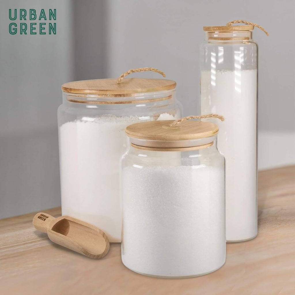 Glass Jar with Bamboo Lid, Food Storage Container with Airtight Lid, 2 Pack of 65Oz, Large Glass Food Canister, Pantry Jar, Glass Canisters Set