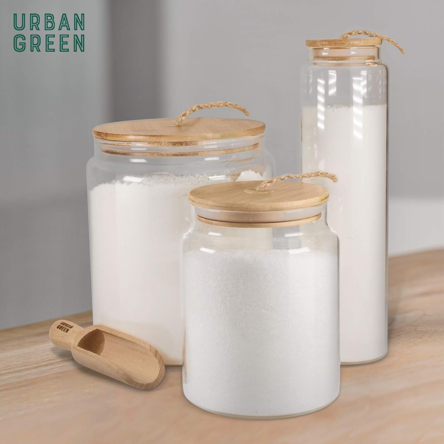 Glass Jar with Bamboo Lid, Food Storage Container with Airtight Lid, 2 Pack of 65Oz, Large Glass Food Canister, Pantry Jar, Glass Canisters Set