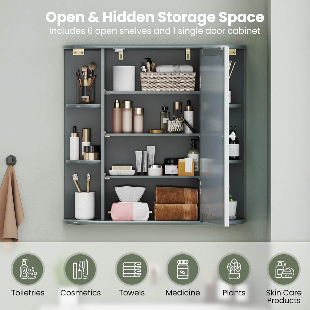 Costway Versatile Wall-Mounted Bathroom Storage Cabinet with Mirror in Gray
