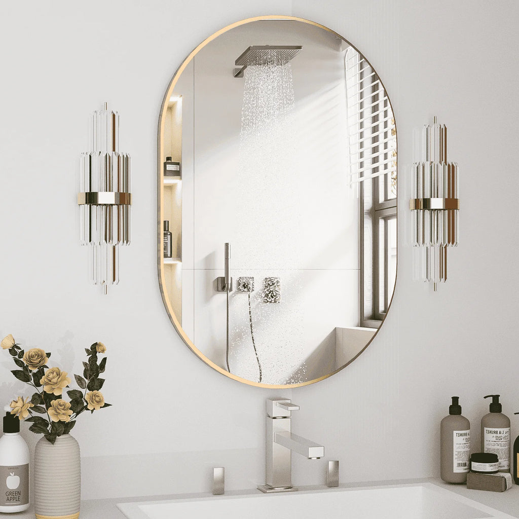 Oval Bathroom Mirror Capsule Wall Vanity Mirror, 24"X36" Gold Pill Mirrors Has Metal Frame for Bathroom