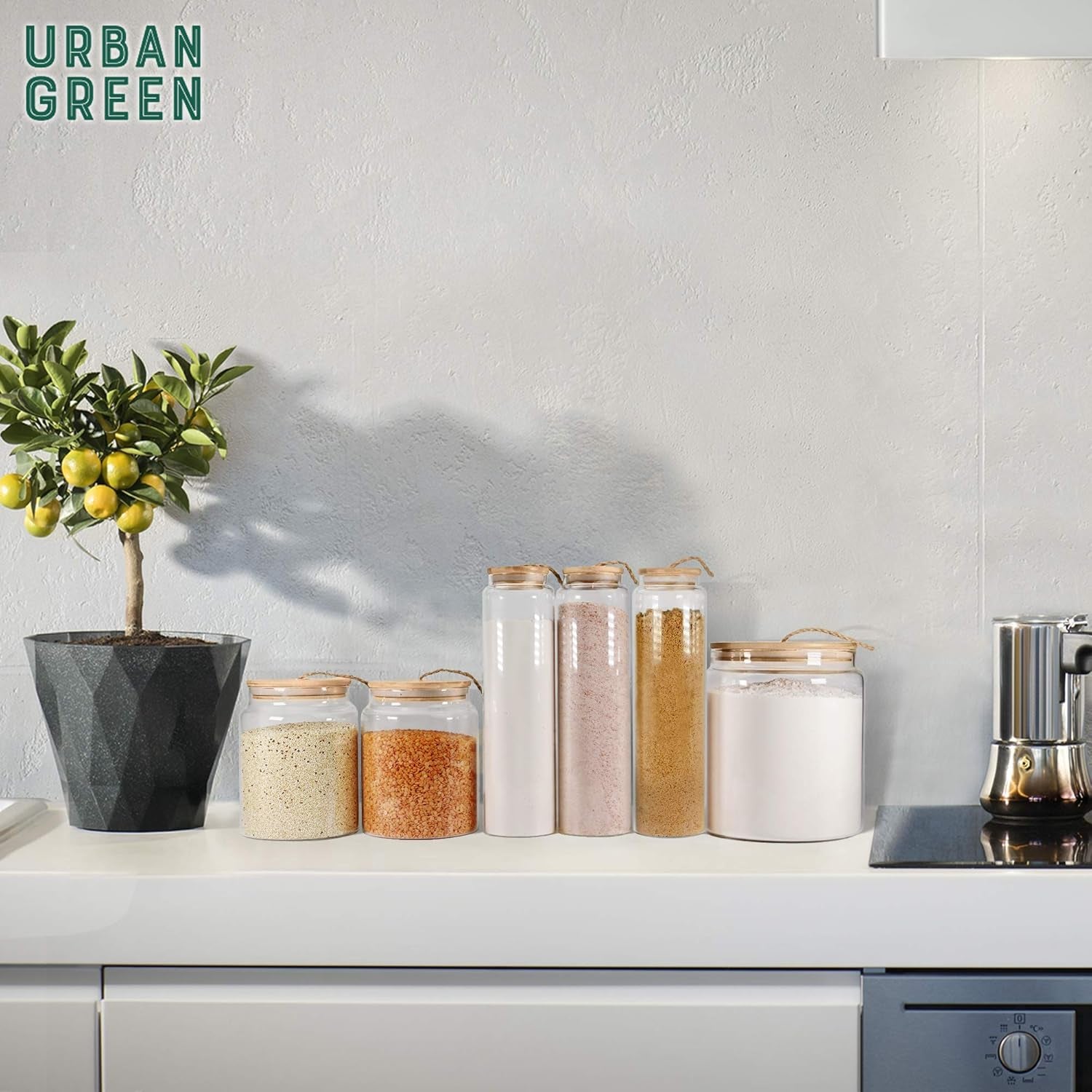 Glass Jar with Bamboo Lid, Food Storage Container with Airtight Lid, 2 Pack of 65Oz, Large Glass Food Canister, Pantry Jar, Glass Canisters Set