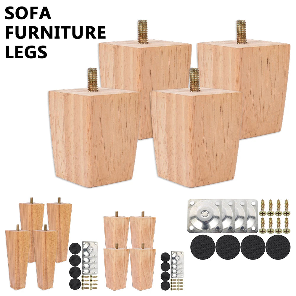 4Pcs 6/10/15Cm Solid Wood Furniture Feets Sofa Cabinets Legs Square Bed Table Chair Replacement Feet Home Furniture Accessories