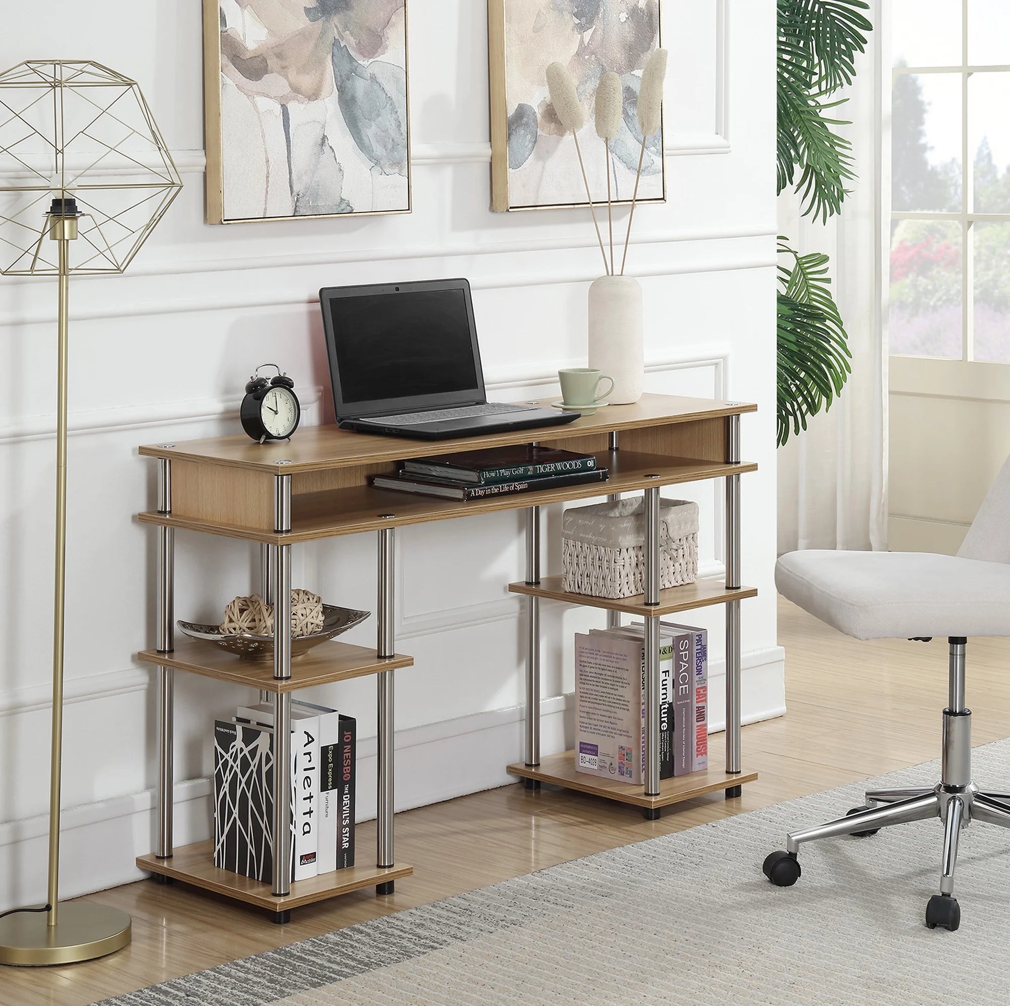 Designs2Go No Tools Student Desk with Shelves, Light Oak, All Ages - 30" Height