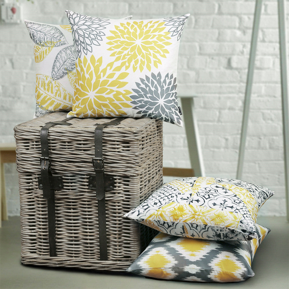 New Living Series Double-Sided Design Decorative Throw Pillow Cover, 18" X 18", Yellow/Gray, 4 Pack