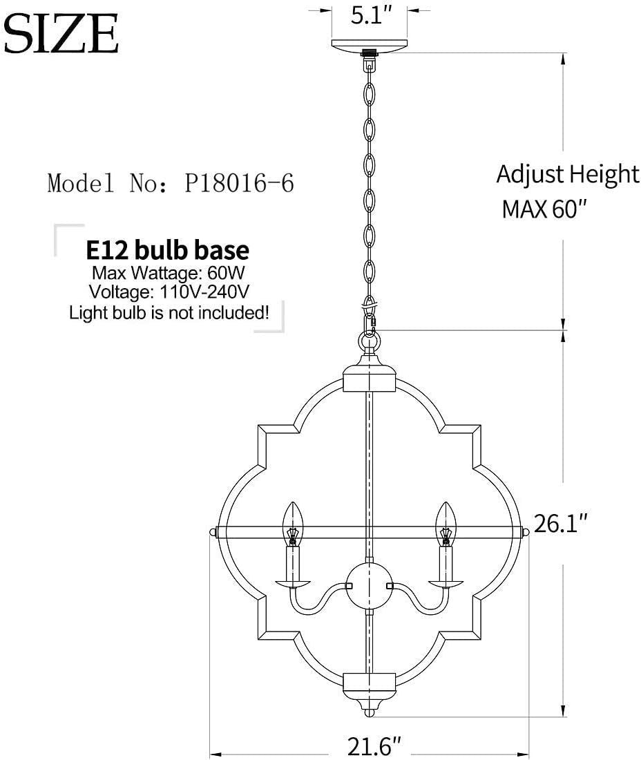 Orb 6-Light Chandelier Rustic Vintage Metal Chandelier Stardust Finish Foyer Chandelier Adjustable Height Dining Light Living Room Lighting Kitchen Chandelier UL Listed