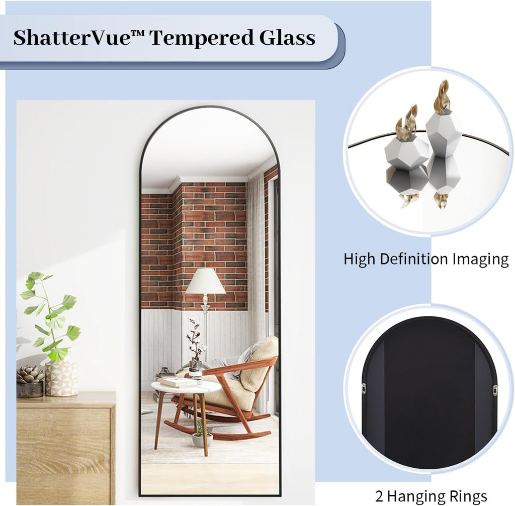 64"X21" Arch Floor Mirror, Full Length Mirror Wall Mirrors Hanging or Leaning Arched-Top Full Body Mirror with Stand for Bedroom, Dressing Room, Black