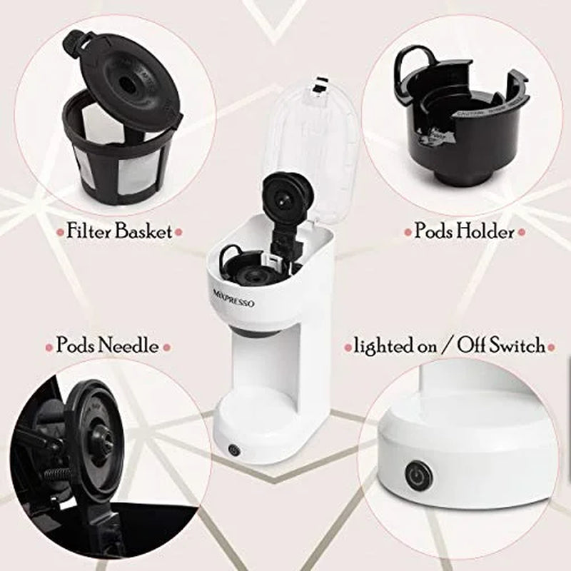 Single Serve Coffee Brewer, K Cup Compatible & Ground Coffee, White