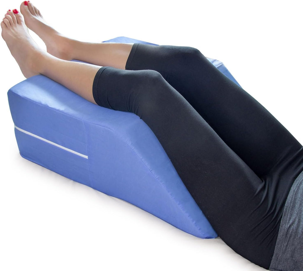 Firm Leg Wedge Pillow for Back Pain Relief (FSA Eligible), High-Density Foam, Bed Wedge Pillow for Legs Elevation, Knee Pain, Post Surgery Pillow, Circulation and Swelling, Pregnancy, Blue