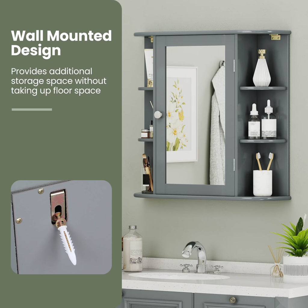 Costway Versatile Wall-Mounted Bathroom Storage Cabinet with Mirror in Gray