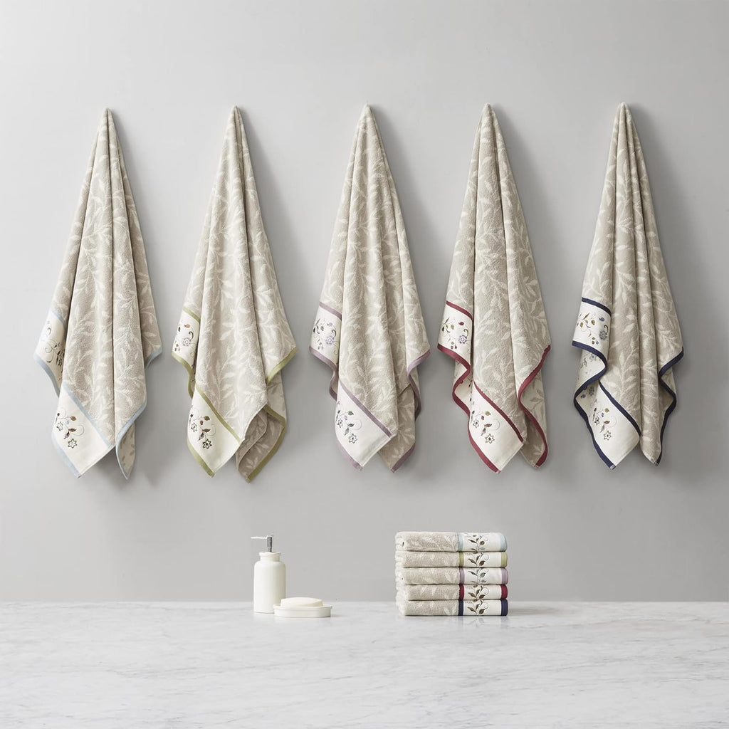 Serene 100% Cotton 6-Piece Bath Towel Set with Luxurious Floral Embroidery, Jacquard Design, Soft and Highly Absorbent, 600 GSM, Available in Multiple Sizes, Blue