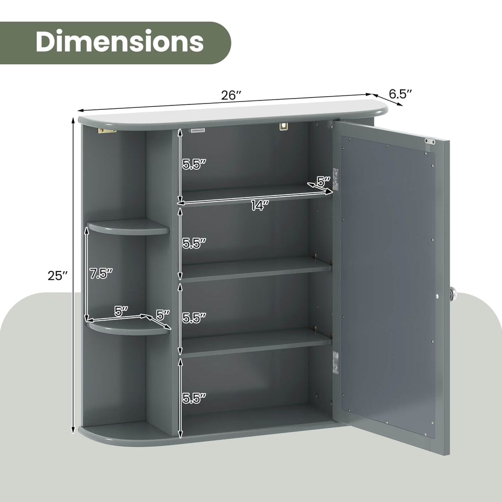 Costway Versatile Wall-Mounted Bathroom Storage Cabinet with Mirror in Gray