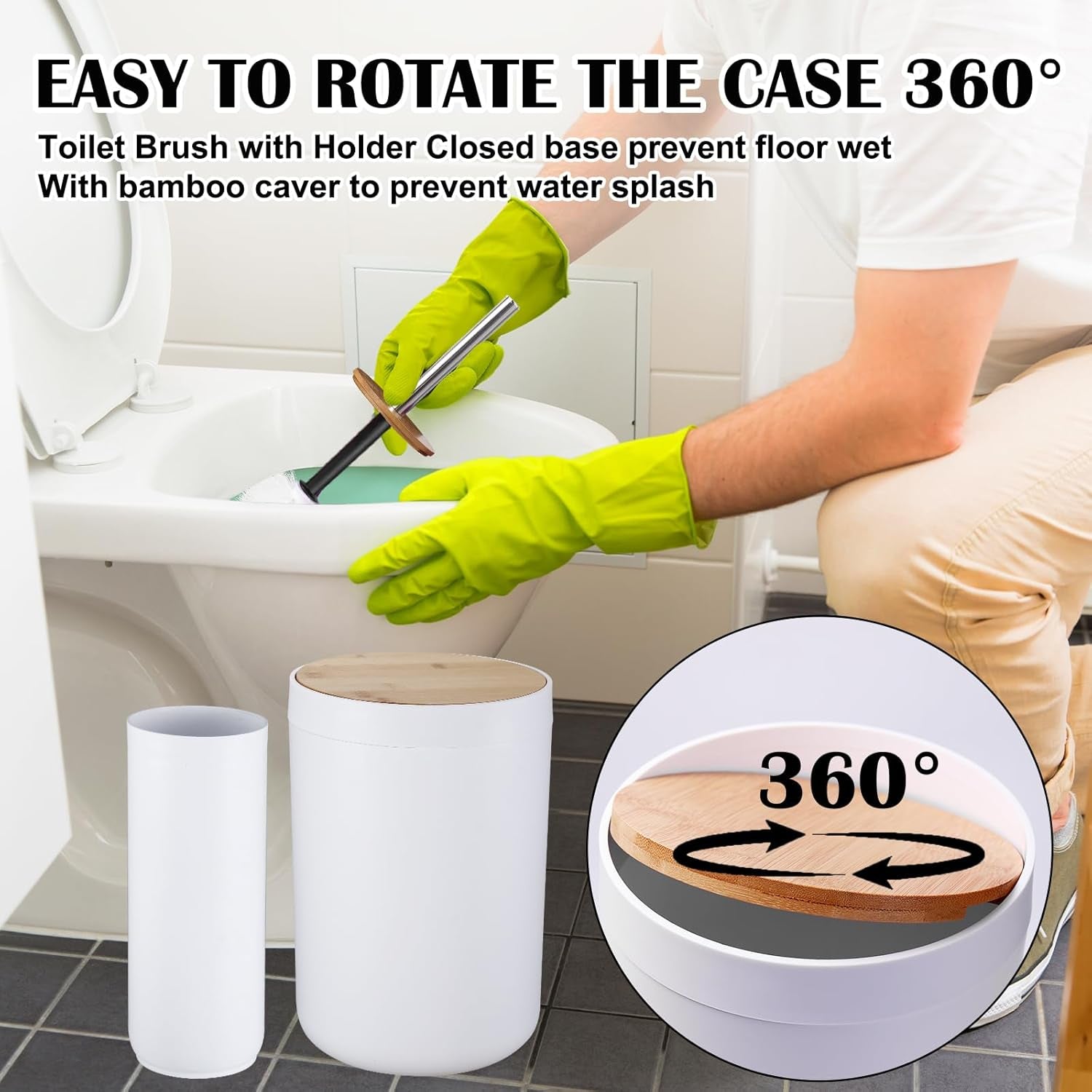 Elegant 8-Piece Bathroom Accessories Set with Trash Can, Toilet Brush, Toothbrush Holder, Lotion Soap Dispenser, Soap Dish, Toothbrush Cup, and Q-tip Holder in White Wood Finish