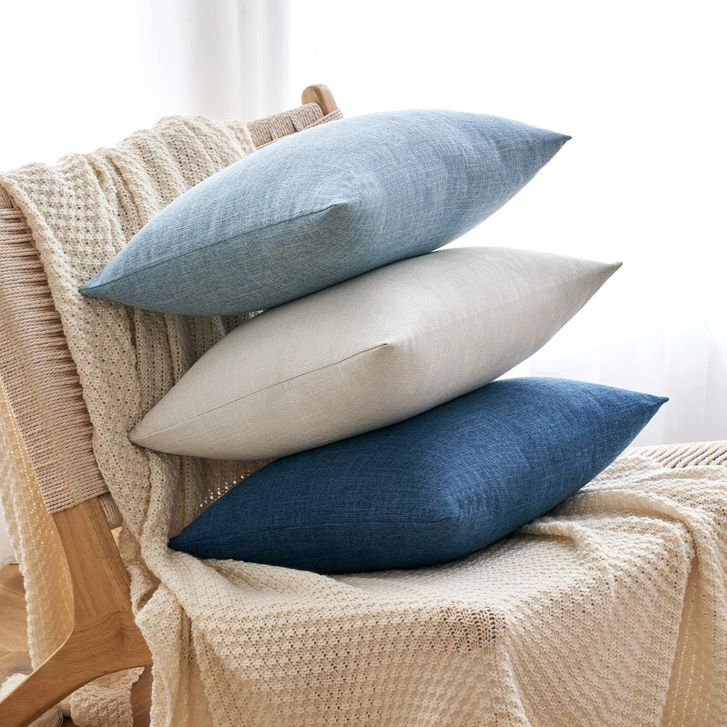 Pack of 2 Decorative Linen Burlap Textured Pillow Covers Farmhouse Boho Accent Pillowcases Spring Coastal Home Decor for Couch Sofa Bedroom Living Room 20X20 Inch Light Blue