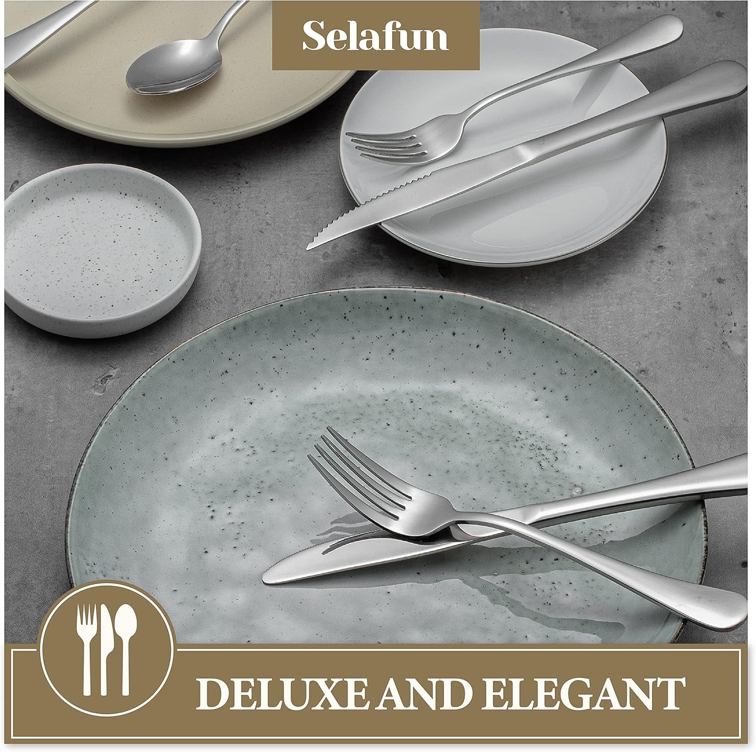 24 Piece Silver Flatware Set.Stainless Steel Silverware Set.Titanium Plating Tableware Cutlery Set. Utensil Set for Kitchens. Dishwasher Safe(Service for 4)
