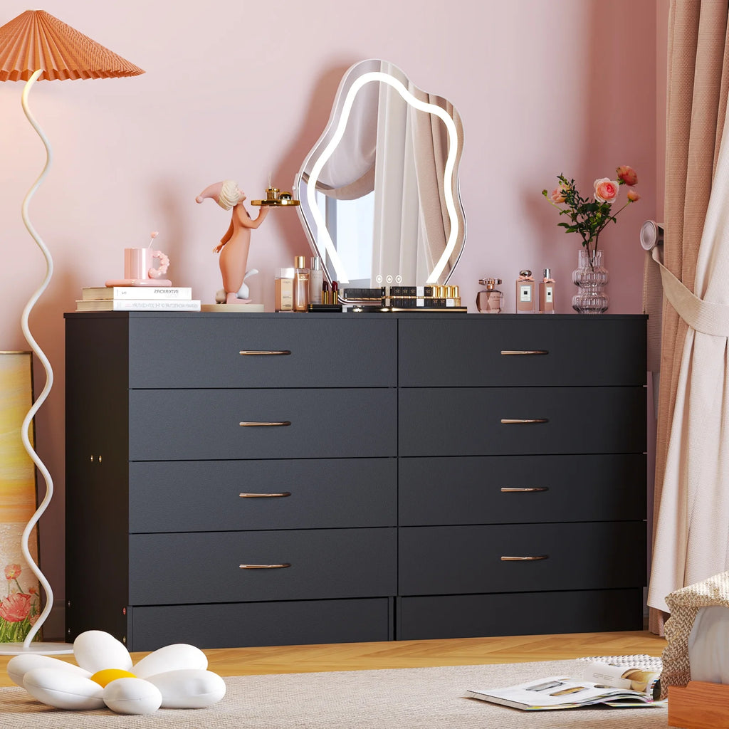 Black Chest of Drawers Dresser Wood Organizer Cabinet, 4 Drawer Nightstand Side Table, Furniture for Bedroom