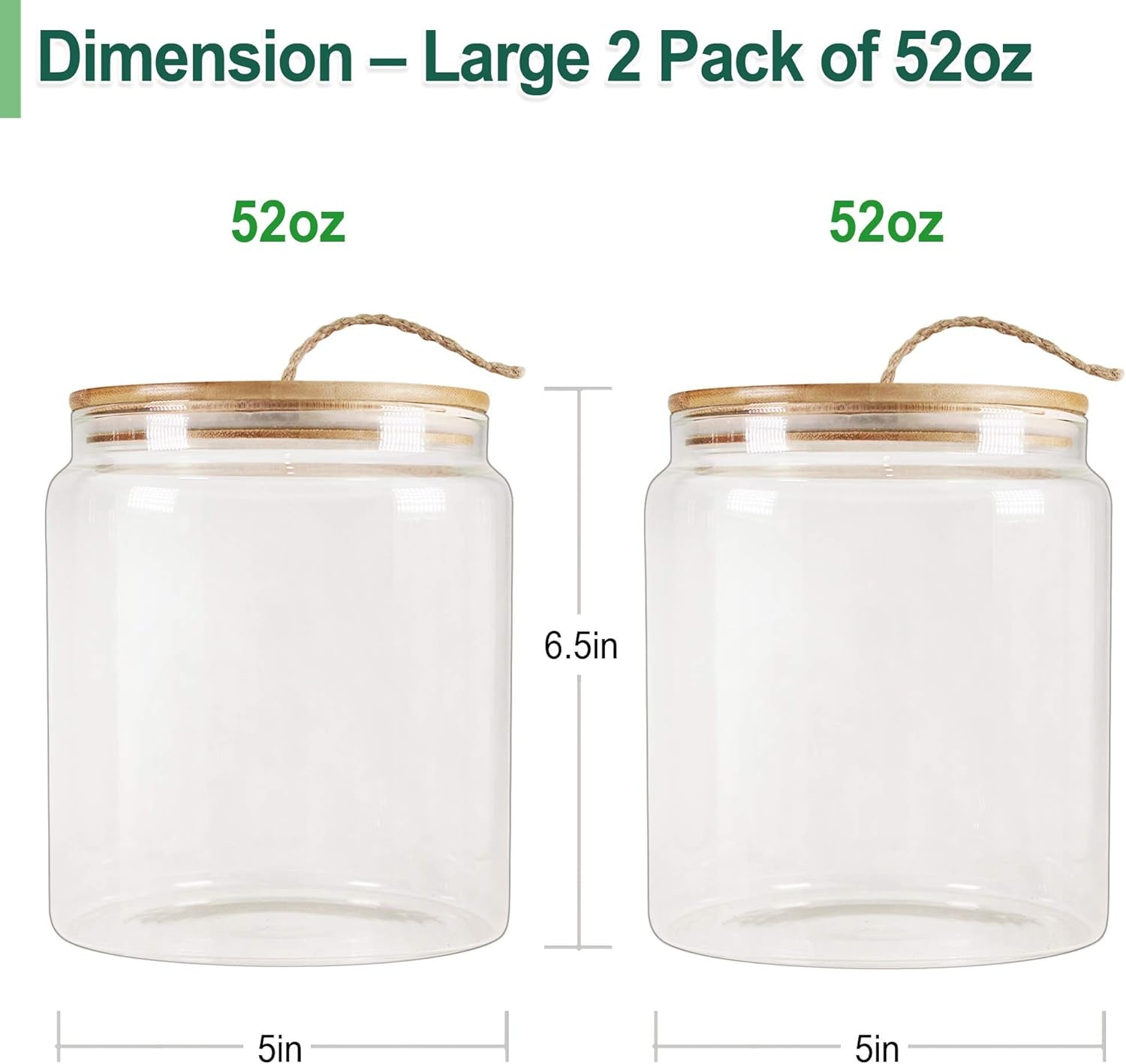 Glass Jar with Bamboo Lid, Food Storage Container with Airtight Lid, 2 Pack of 65Oz, Large Glass Food Canister, Pantry Jar, Glass Canisters Set