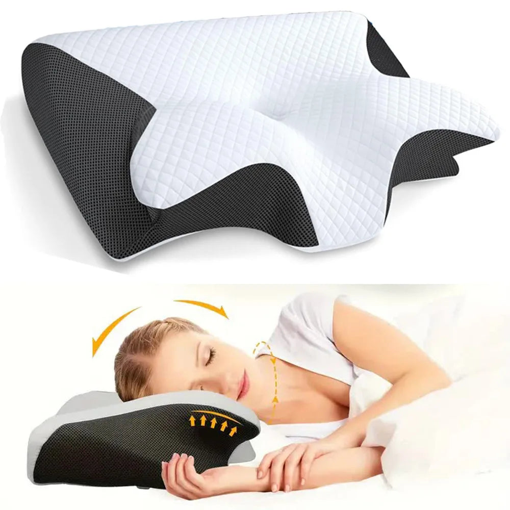 Butterfly Memory Foam Pillow, Cervical Support Neck Pain Relief Pillow for Side Back Sleeper, Contoured Ergonomic Sleep Pillow