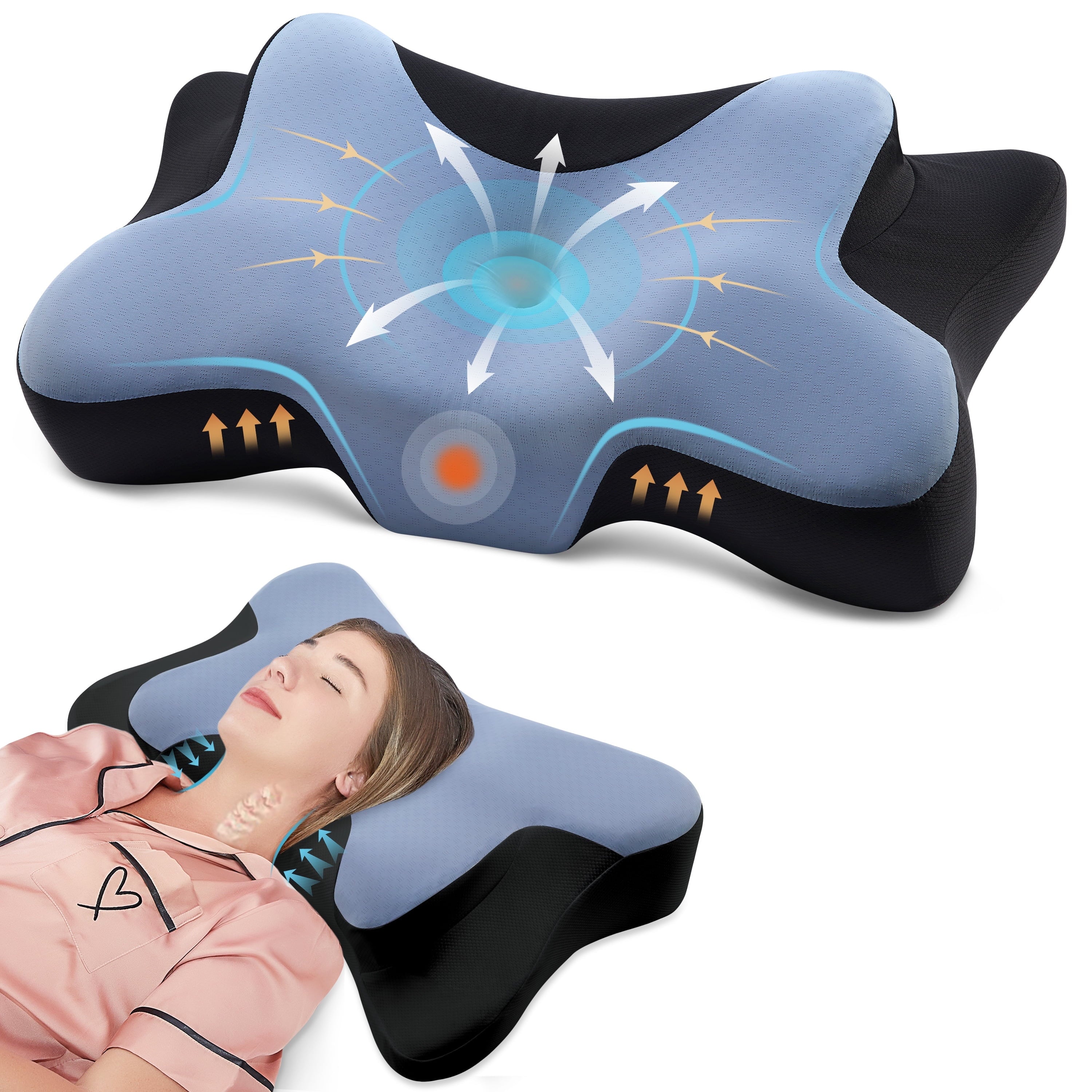 Contour Memory Foam Cervical Pillows for Pain Relief Sleeping,Ergonomic Orthopedic Neck Bed Pillow with Covers Queen Size 26"Lx14.6"Wx5.1"H