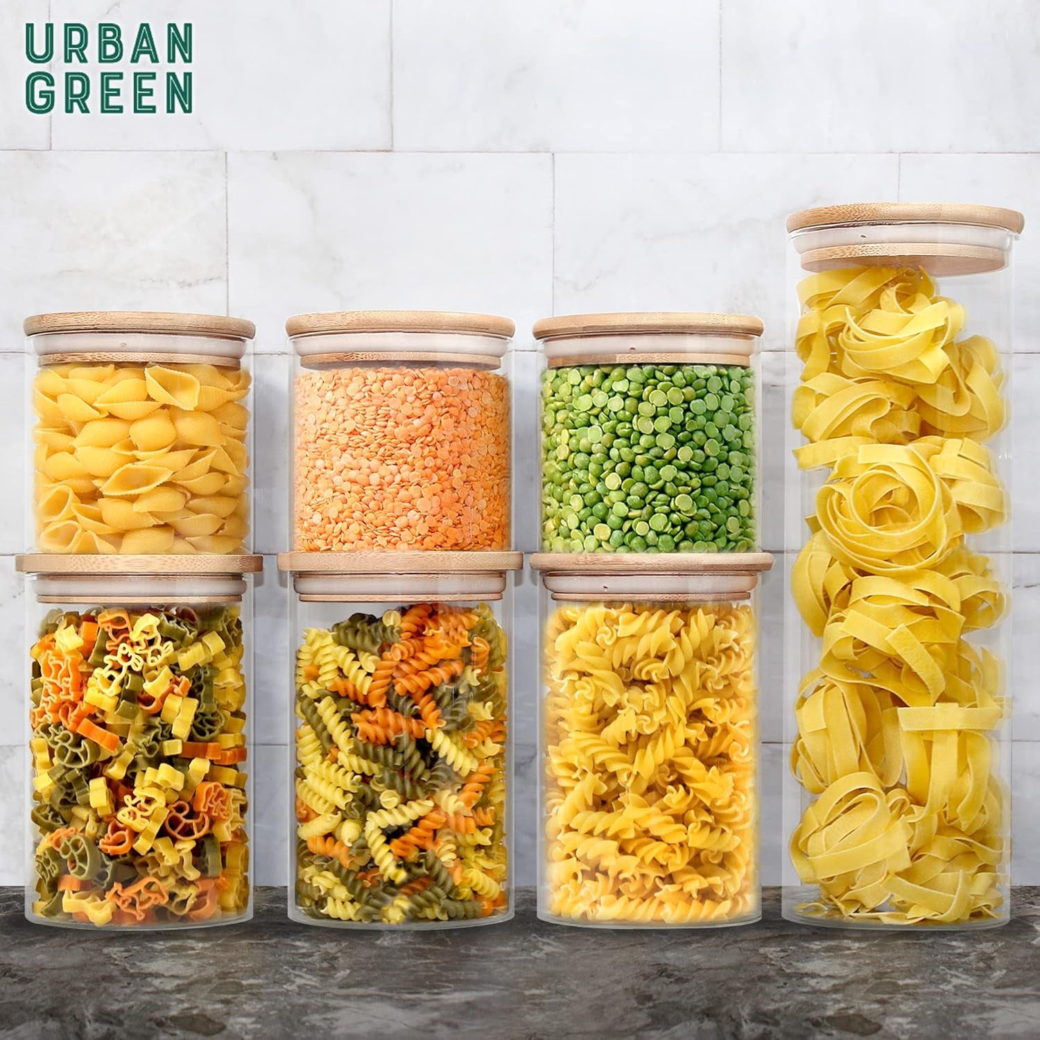 Glass Jars with Airtight Lids, Airtight Glass Canisters with Locking Lids, (Bamboo-20Oz)